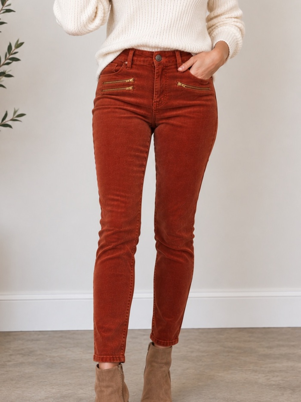AG Adriano Goldschmied Moto Stevie Corduroy Skinny Pants Rust 24P Petite